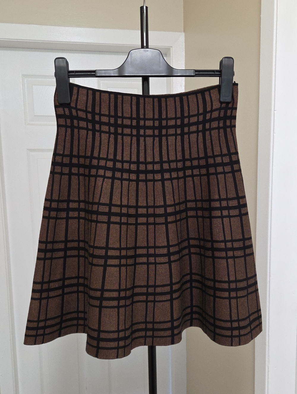 Max Studio Brown Plaid A-Line Skirt with Black Windowpane